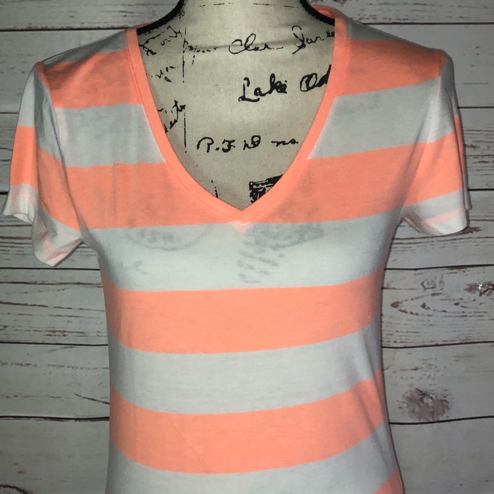 Victoria’s Secret Coral Striped Tee Size S - Picture 2 of 7